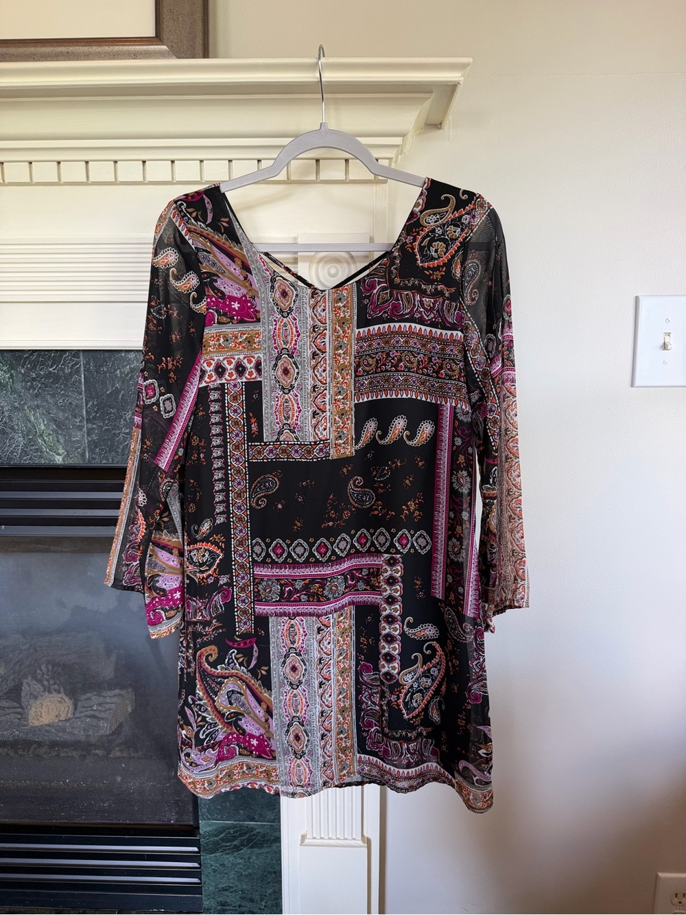 Black Paisley Patchwork Tunic Dress - Women's